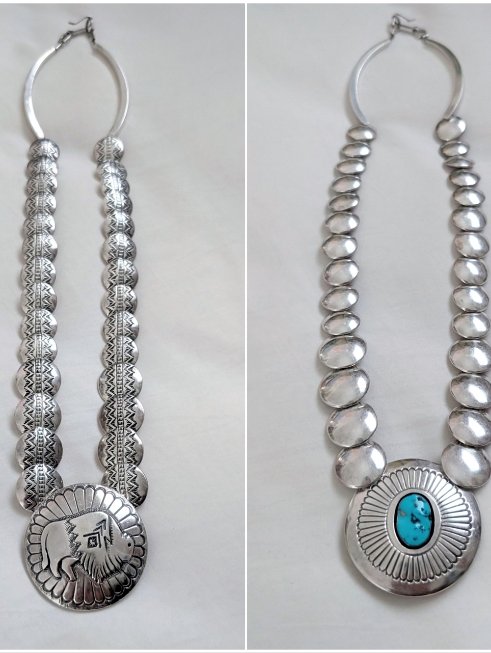 Vintage sterling silver Native American Necklace turquoise buffalo reversible